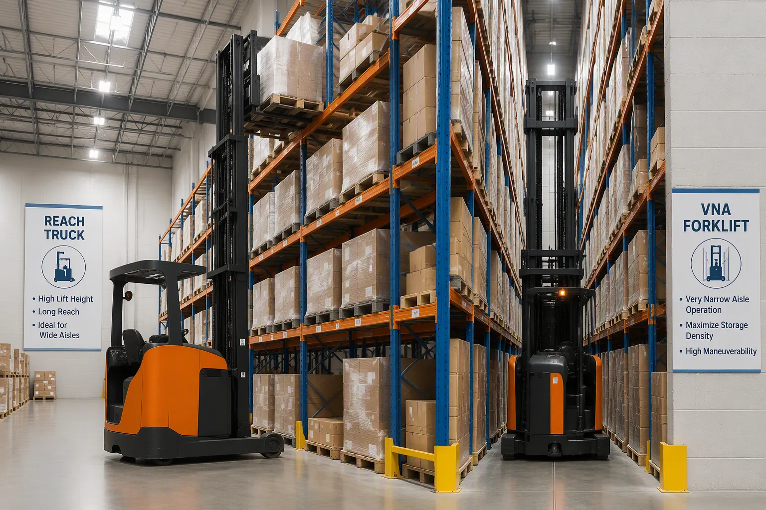 Yüksek erişimli forklift mi yoksa VNA forklift mi: Hangi depo çözümü ihtiyaçlarınıza daha uygun?