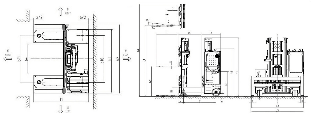 Size of  Seated Type multi-directional Reach Truck